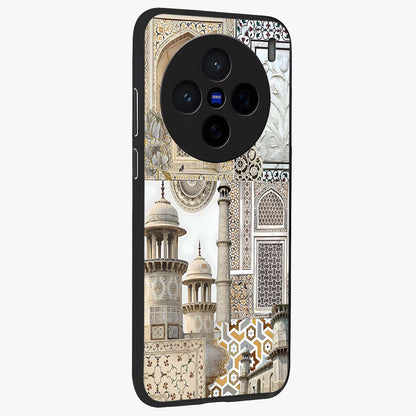 Mughal Marble Legacy Glass Case upright view showcasing ornate Mughal design with luxurious traditional theme.