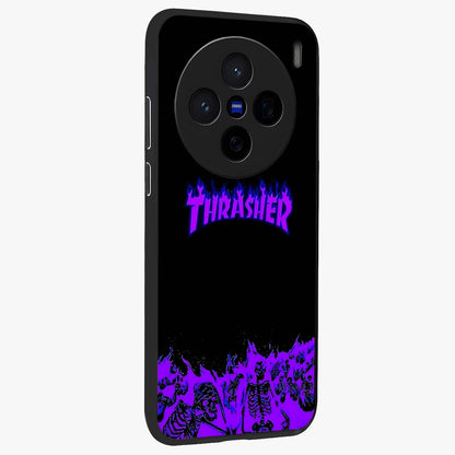 Neon Flame Riot Glass Case upright view showcasing dynamic flame artwork with energetic neon theme.