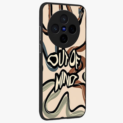 Out Of Mind Glass Case upright view showcasing striking typography artwork with edgy conceptual theme.