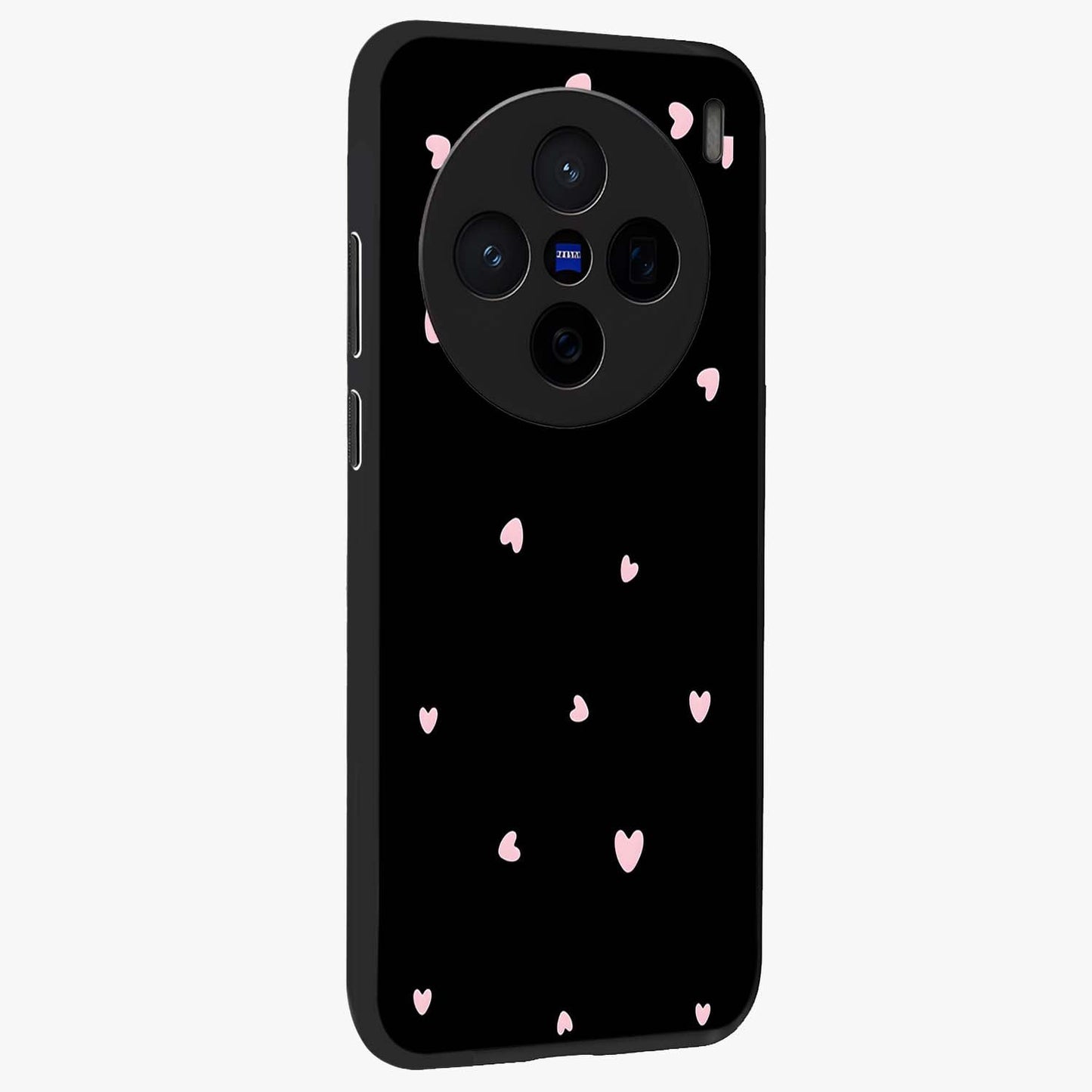Pink Love Drops Glass Case upright view showcasing charming heart drop artwork with romantic playful theme.