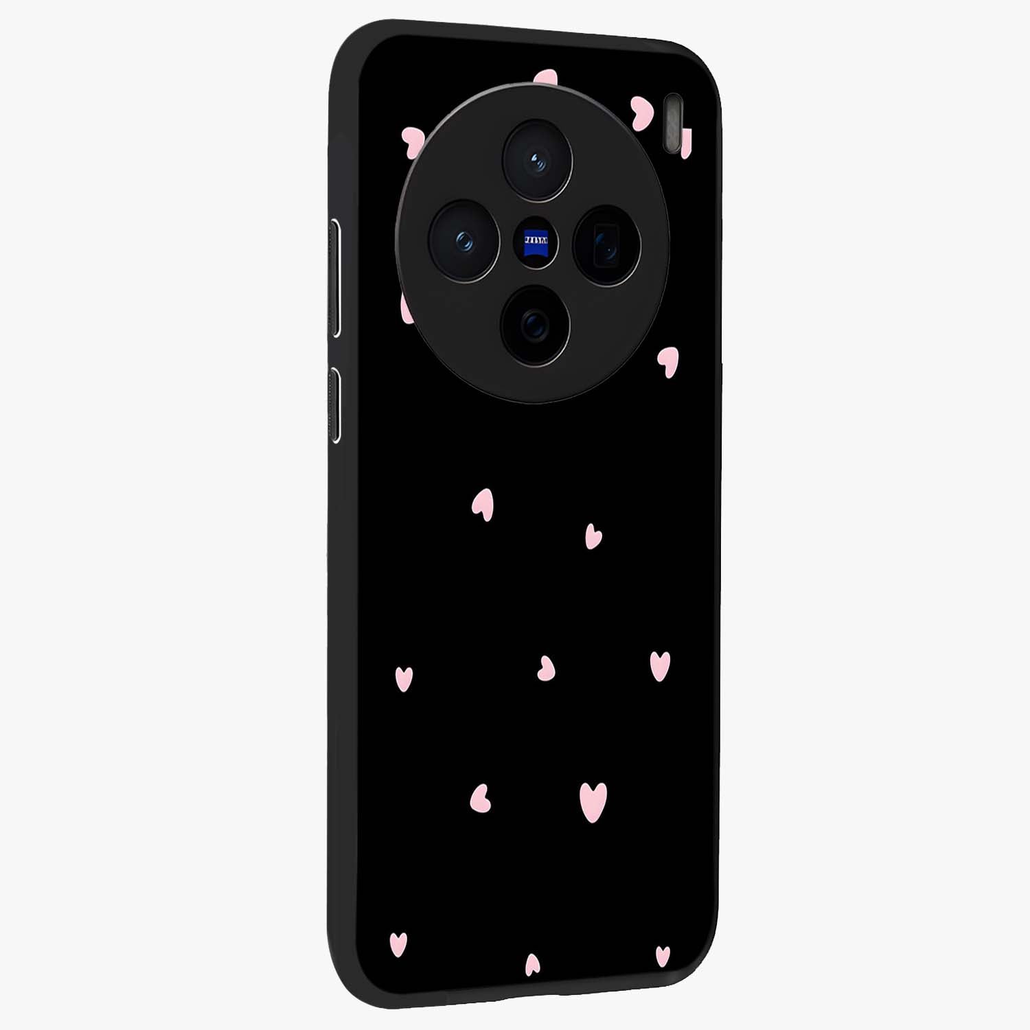 Pink Love Drops Glass Case upright view showcasing charming heart drop artwork with romantic playful theme.
