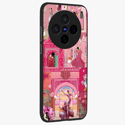 Pink Palace Muse Glass Case upright view showcasing artistic palace artwork with graceful royal theme.