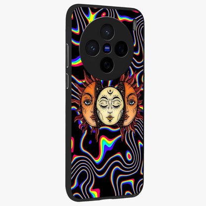 Psychedelic Sun Glass Case upright view showcasing trippy sun artwork with bold psychedelic theme.