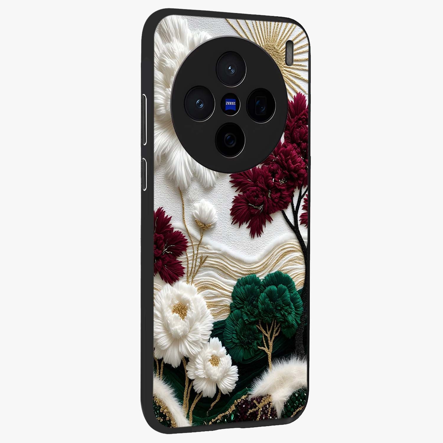 Radiant Bloom Elegance Glass Case upright view showcasing decorative flower artwork with refined botanical theme.