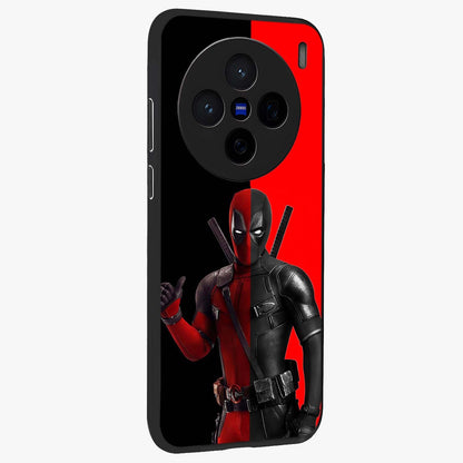 Red & Black Deadpool Theme Glass Case upright view showcasing energetic comic themed artwork with striking red and black design.