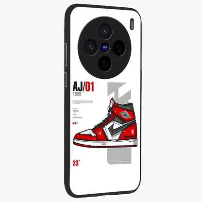 Retro Sneaker Blueprint Glass Case upright view showcasing stylish sneaker illustration with vintage streetwear theme.