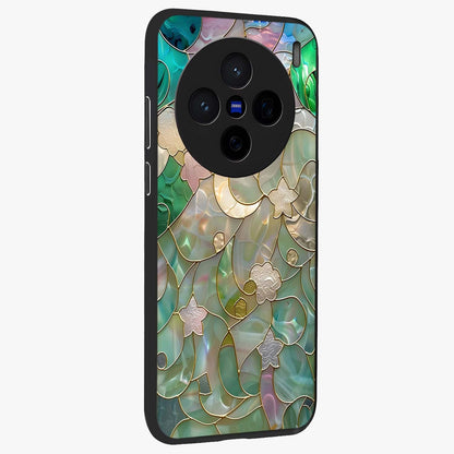 Stained Sunrise Glow Glass Case upright view showcasing colorful sunrise artwork with warm morning theme.