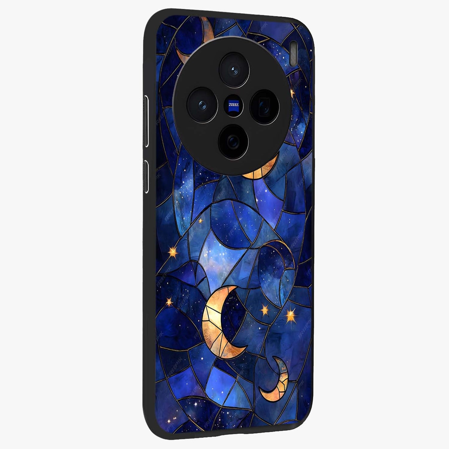 Starlit Sky Tapestry Glass Case upright view showcasing elegant starry sky artwork with cosmic decorative theme.