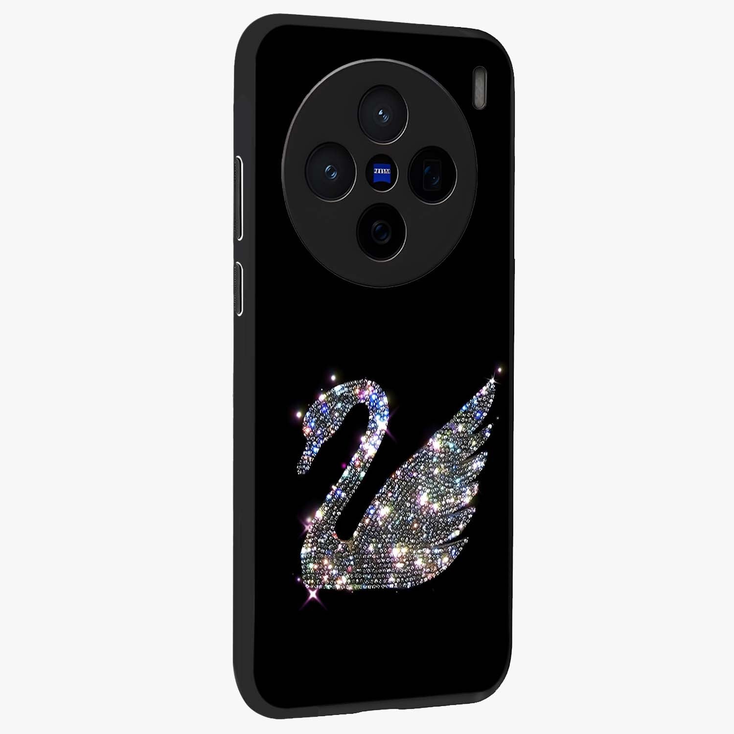 Starlit Swan Grace Glass Case upright view showcasing beautiful swan artwork with peaceful night themed design.
