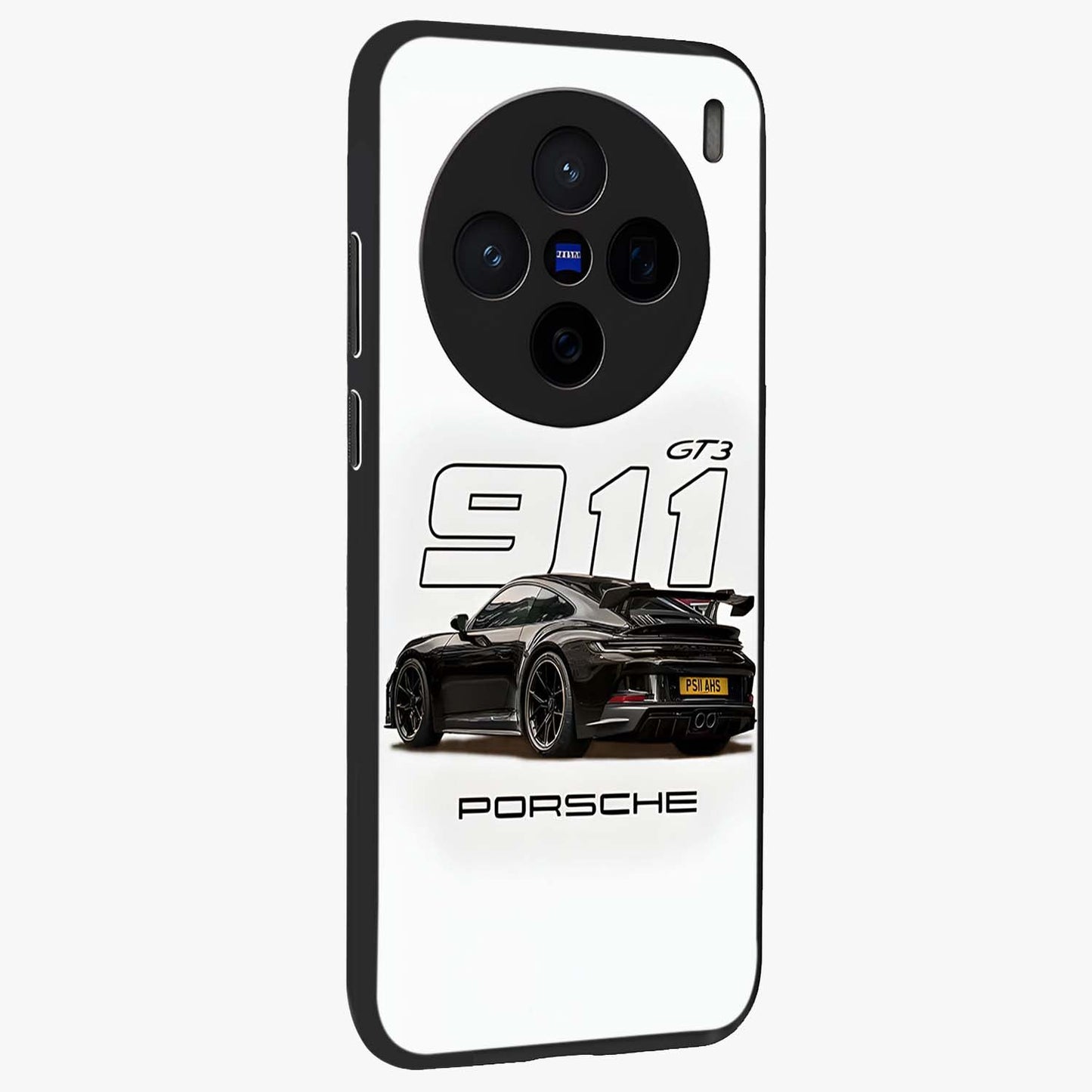 Turbo Legacy Icon Glass Case upright view showcasing bold racing inspired artwork with classic car theme.