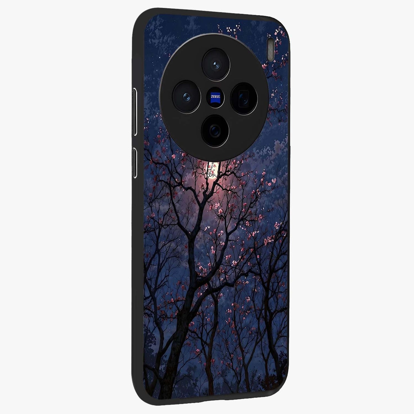 Twilight Sakura Serenade Glass Case upright view showcasing beautiful cherry blossom artwork with serene evening theme.