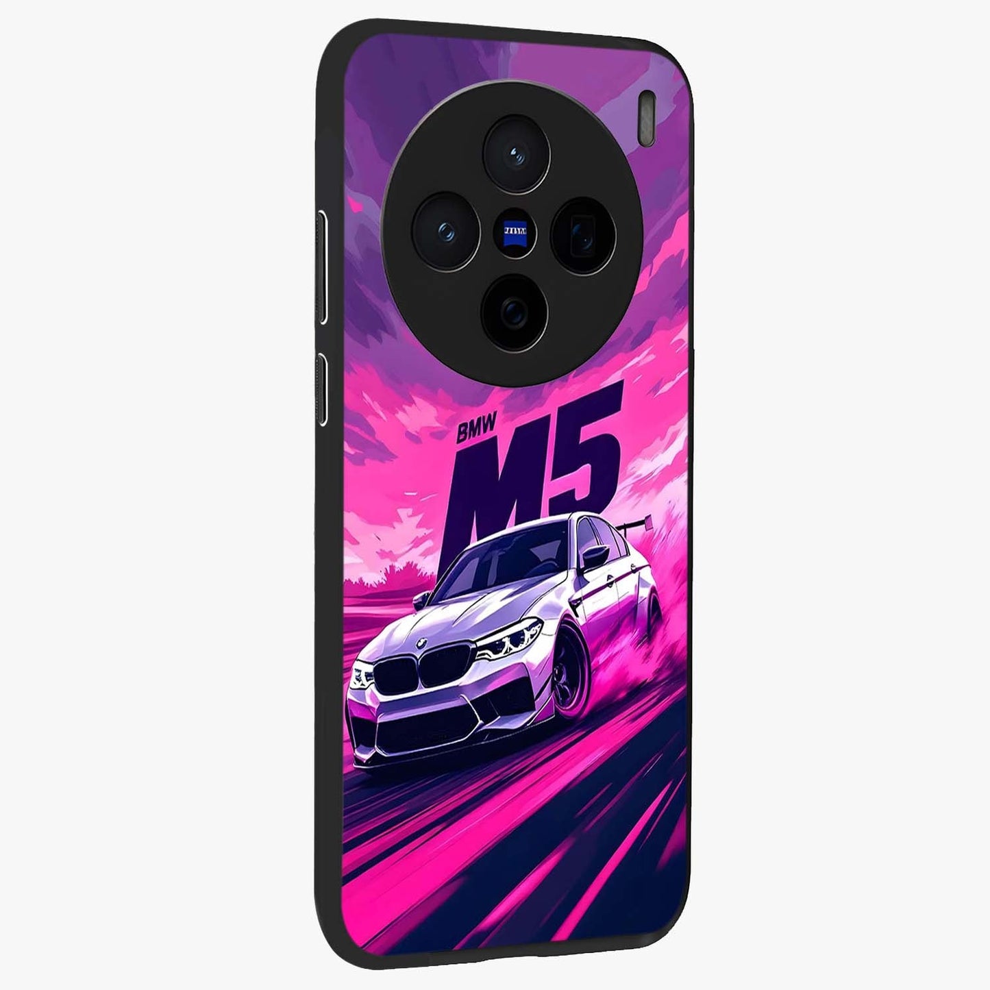 Velocity Drift Pulse Glass Case upright view showcasing powerful racing artwork with energetic motorsport theme.