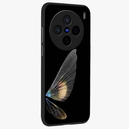 Whispers Of Wings Glass Case upright view showcasing elegant wing artwork with light airy theme.