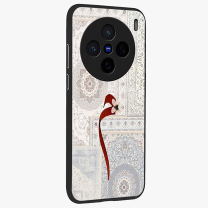 White Aesthetic Bow Glass Case upright view showcasing delicate ribbon bow artwork with cute minimalist theme.