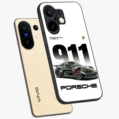 911 Turbo Dominance Glass Case displayed in premium angled mockup highlighting sporty car illustration and sleek glass surface.