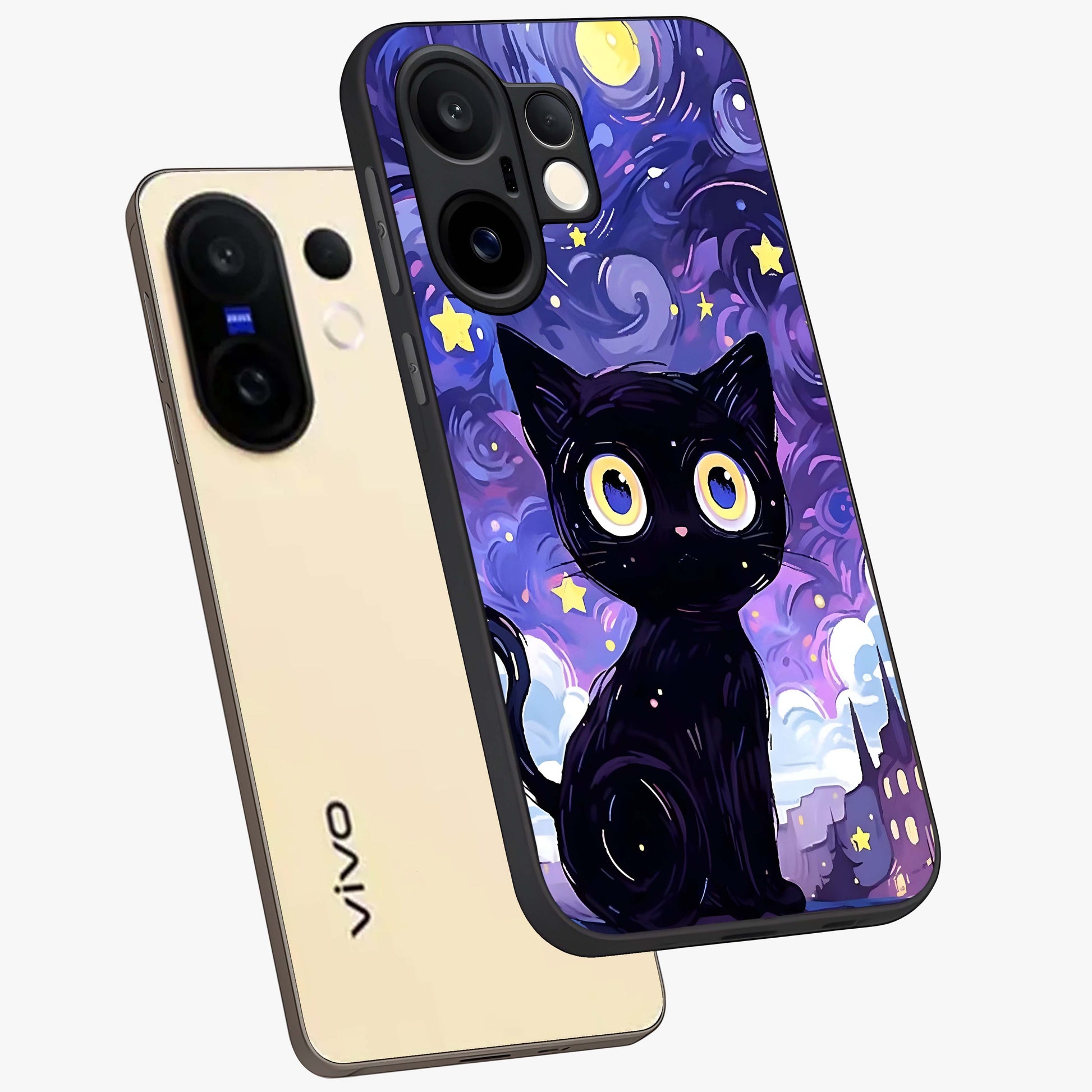 Abstract Cat Art Glass Case displayed in angled mockup highlighting modern abstract cat artwork and sleek glass surface.