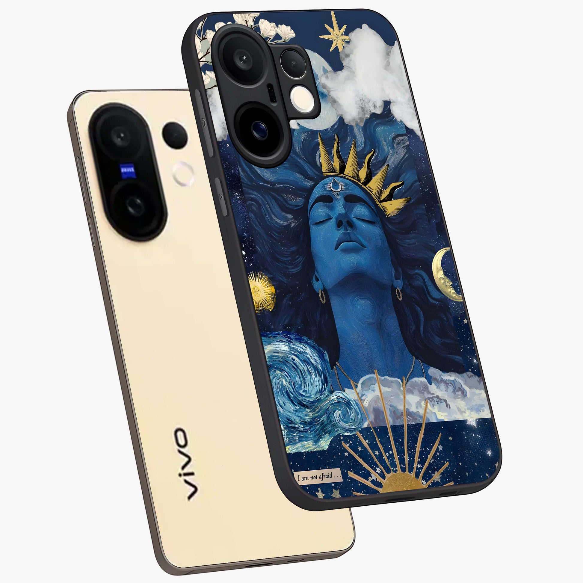 Aesthetic Lord Shiva Glass Case displayed in angled mockup highlighting spiritual Shiva illustration and sacred aesthetic design.