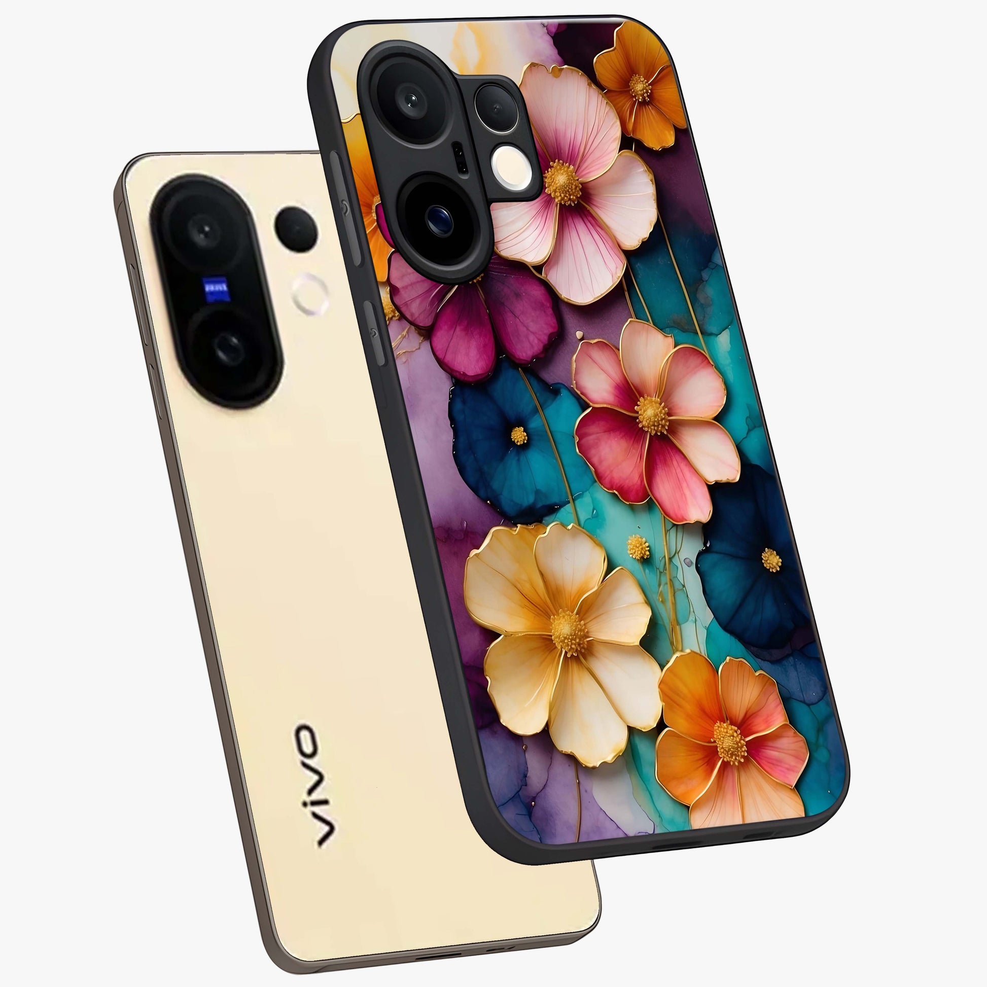 Artlyn Grace Flower Pattern Glass Case displayed in angled mockup highlighting delicate flower pattern design and smooth glass surface.