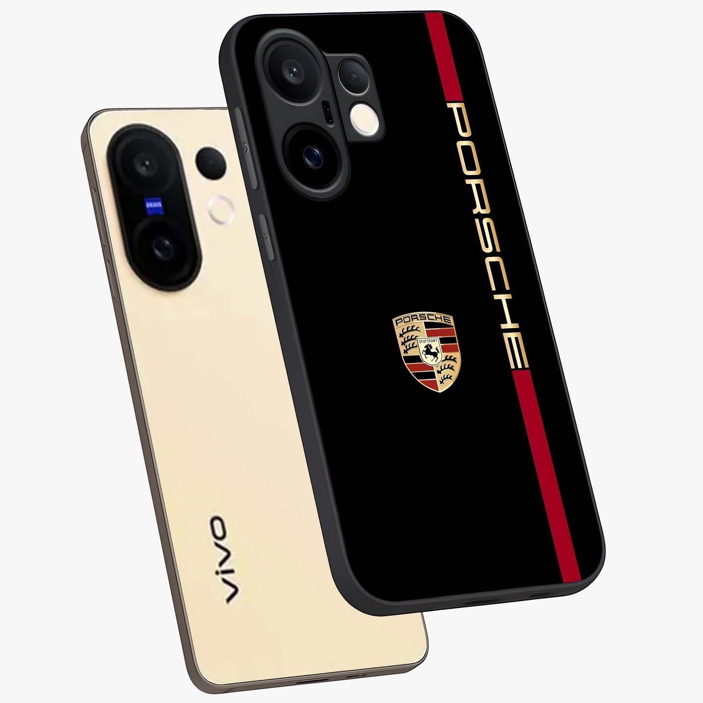 Black Minimal Porsche Glass Case displayed in angled mockup highlighting modern minimal car illustration and clean aesthetic design.