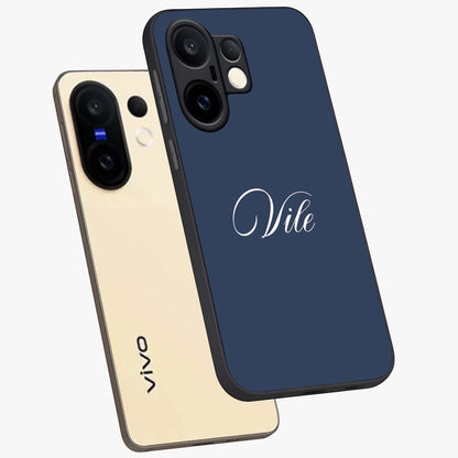Blue Vintage Floral Pattern Glass Case showing flat back view with elegant vintage floral artwork and glossy glass finish.
