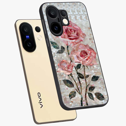 Blush Mosaic Bloom Glass Case displayed in angled mockup highlighting artistic mosaic flower pattern with aesthetic design.