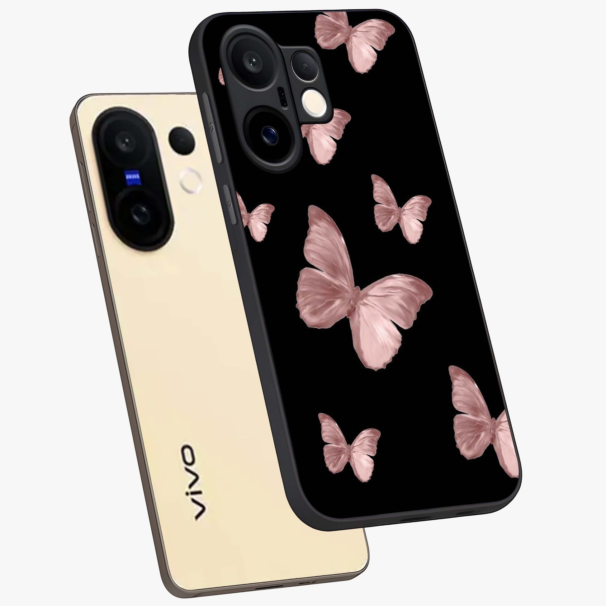 Butterfly Pattern Glass Case displayed in angled mockup highlighting delicate butterfly design and aesthetic pattern style.