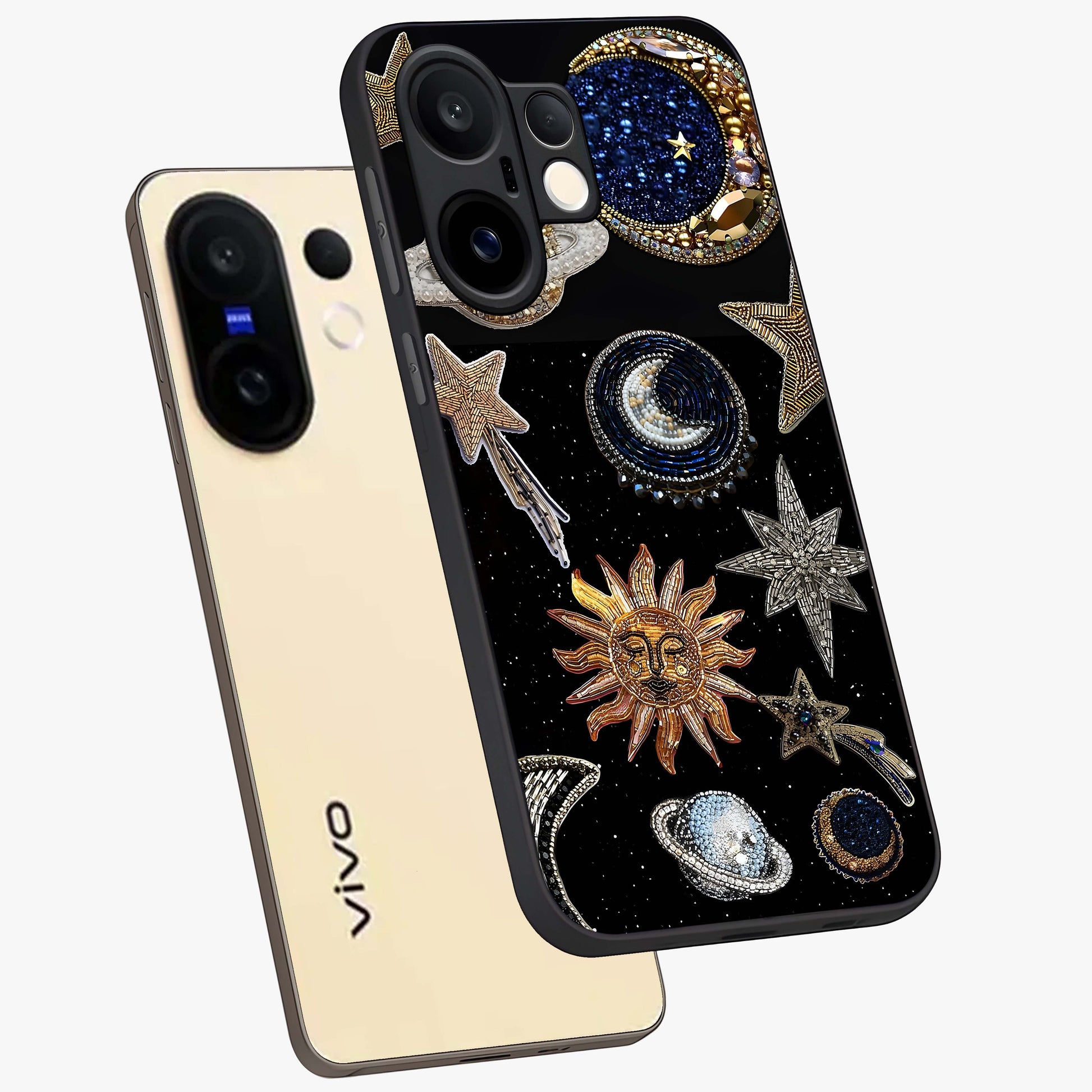 Celestial Gem Constellations Glass Case displayed in angled mockup highlighting gemstone inspired constellation design.