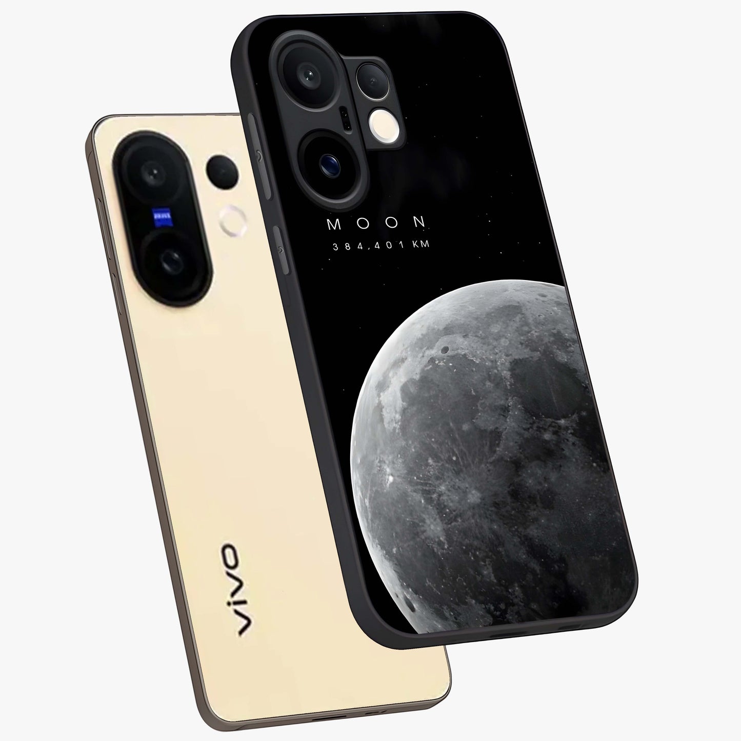 Cosmic Moon Glow Glass Case displayed in angled mockup highlighting celestial moon design with cosmic aesthetic theme.