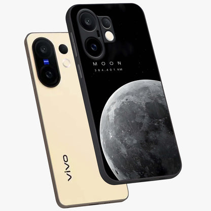 Cosmic Moon Glow Glass Case displayed in angled mockup highlighting celestial moon design with cosmic aesthetic theme.