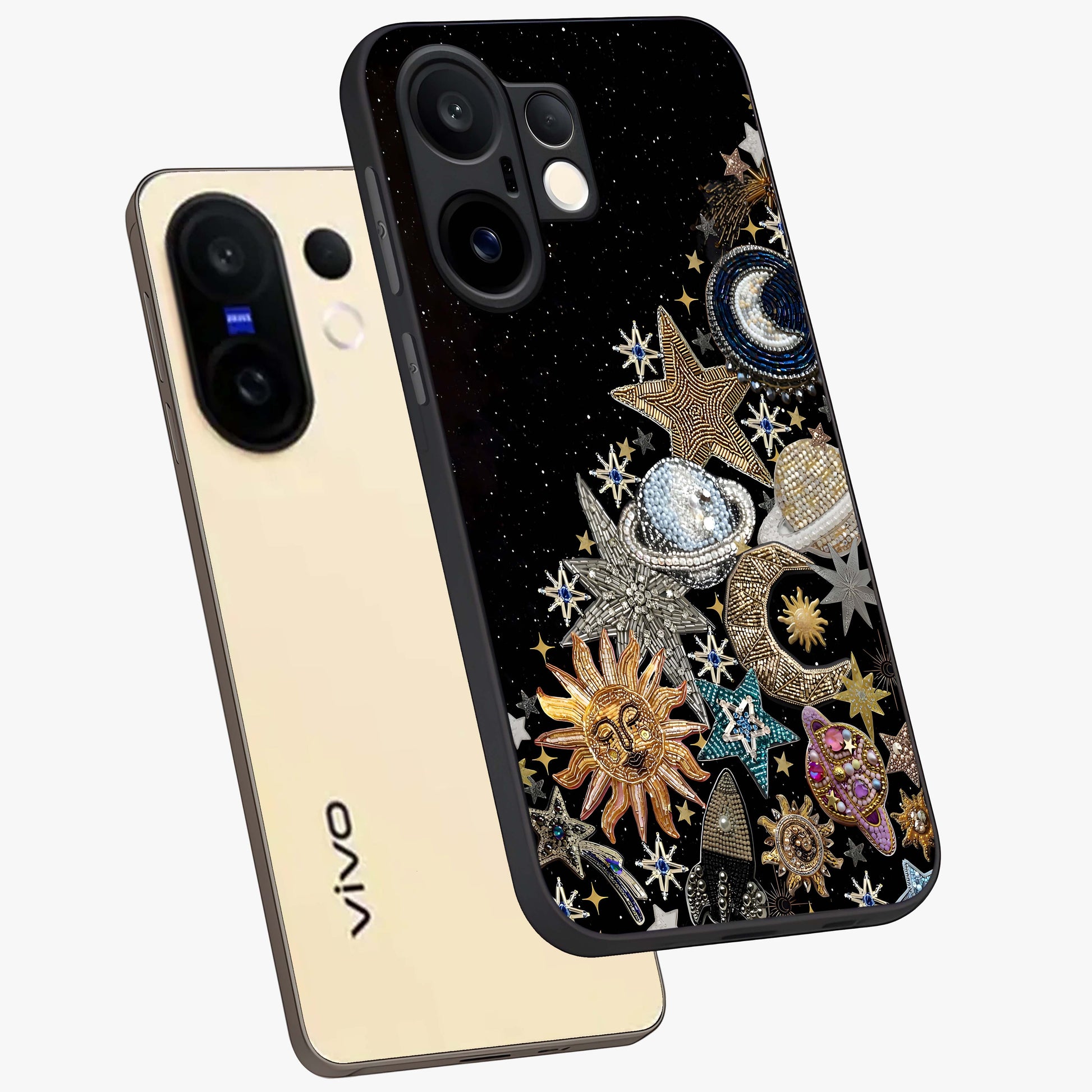 Cosmic Sparkle Dreams Glass Case displayed in angled mockup highlighting dreamy star sparkle design with celestial aesthetic.