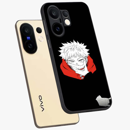 Crimson Chaos Smile Glass Case displayed in angled mockup highlighting edgy crimson smile design with graphic aesthetic.