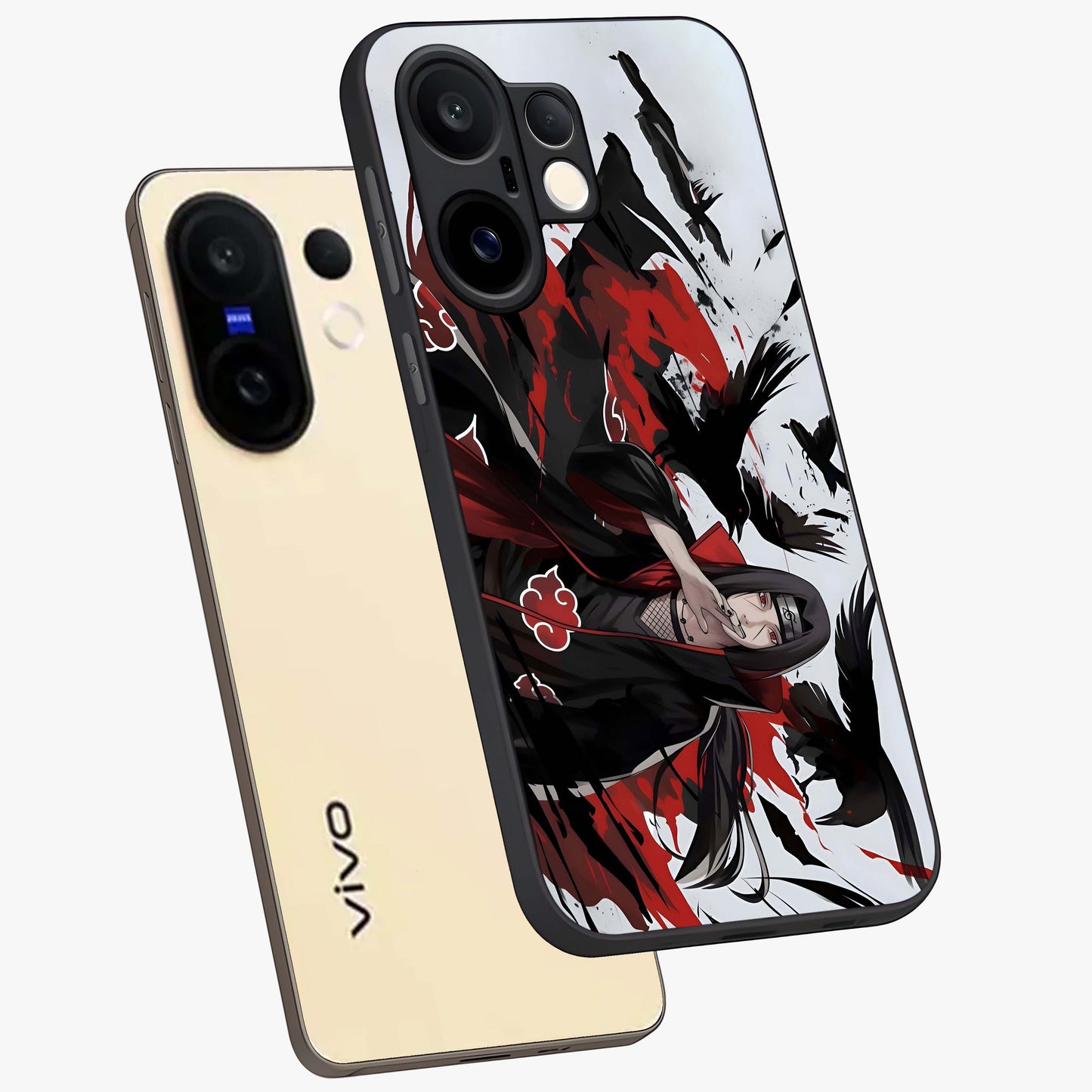 Crimson Crow Illusion Glass Case displayed in angled mockup highlighting mysterious crow graphic with dark aesthetic style.