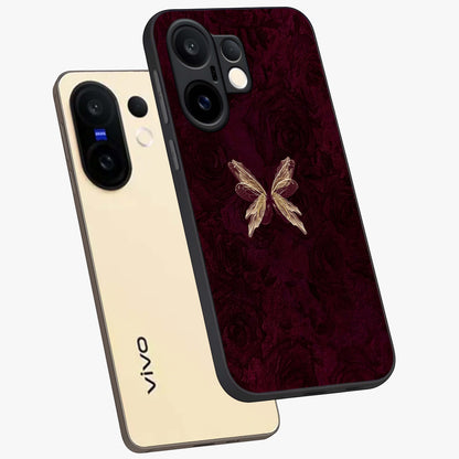 Crimson Fade Butterfly Glass Case displayed in angled mockup highlighting elegant butterfly design with crimson gradient aesthetic.