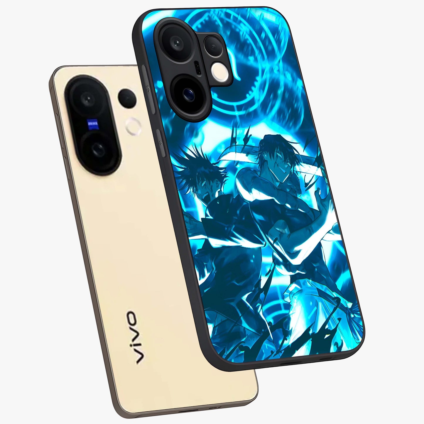 Cursed Energy Clash Glass Case displayed in angled mockup highlighting powerful battle inspired graphic with anime style aesthetic.