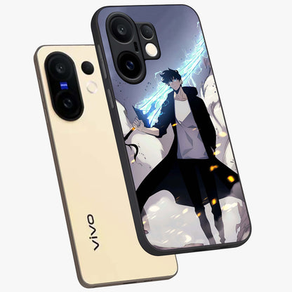 Dark Lightning Anime Warrior Glass Case displayed in angled mockup highlighting powerful lightning themed anime illustration.