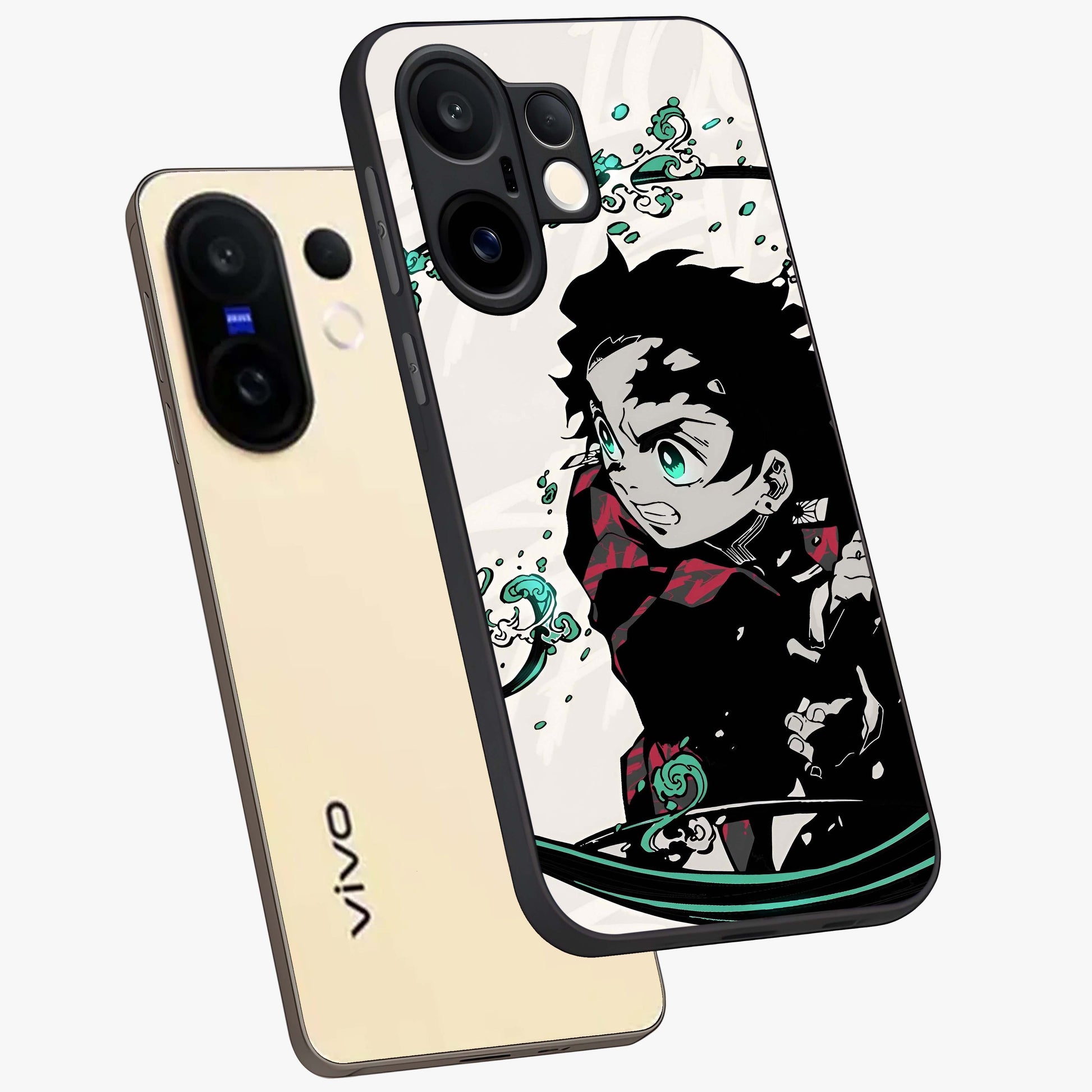 Demon Slayer Glass Case displayed in angled mockup highlighting dramatic anime character design with action aesthetic.