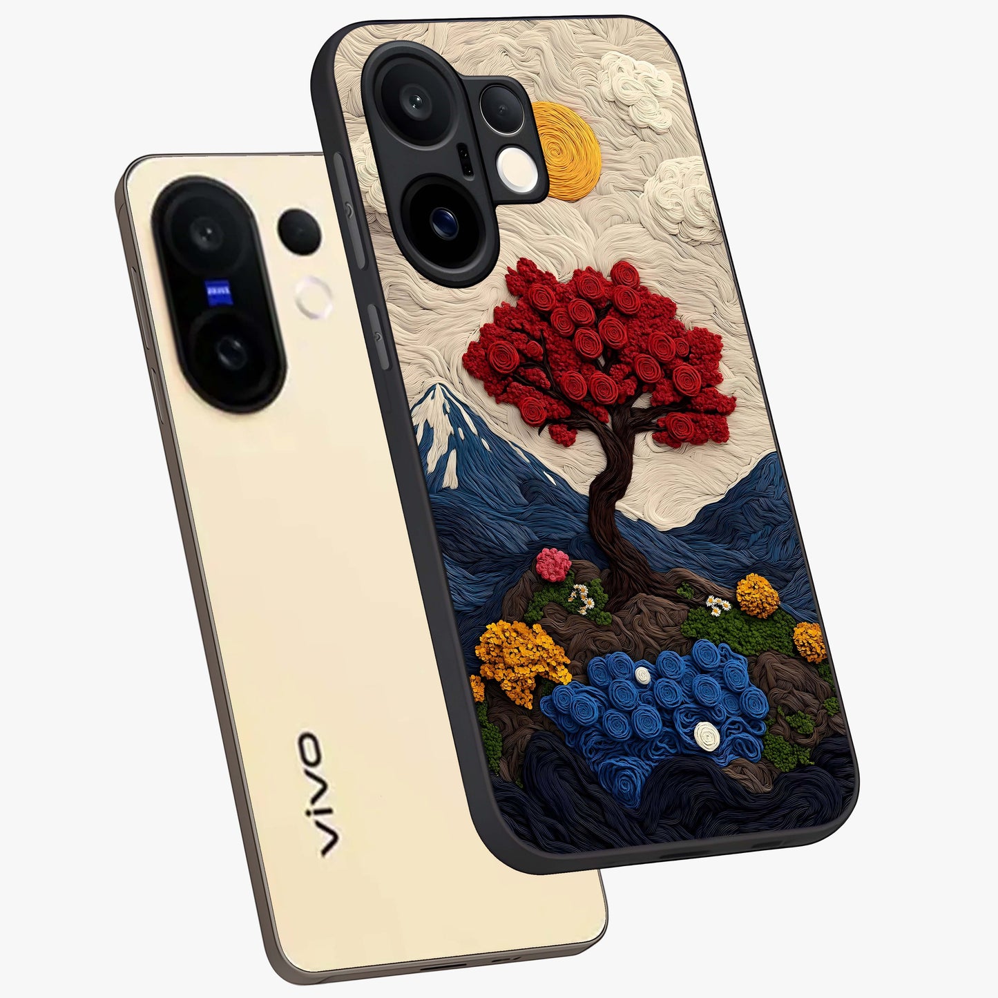 Eternal Nature Tapestry Glass Case displayed in angled mockup highlighting detailed botanical pattern with artistic aesthetic.