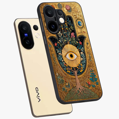 Ethereal Evil Eye Glass Case displayed in angled mockup highlighting protective evil eye symbol with spiritual aesthetic design.