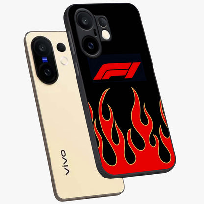 Fire F11 Glass Case displayed in angled mockup highlighting bold fire inspired graphic with energetic aesthetic style.