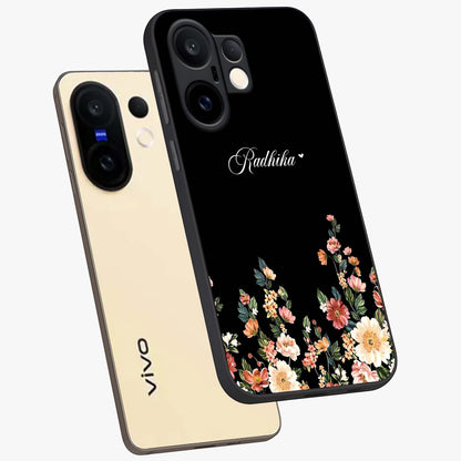 Floral Design With a Custom Personalized Name Glass Case displayed in angled mockup highlighting elegant floral pattern with custom name feature.