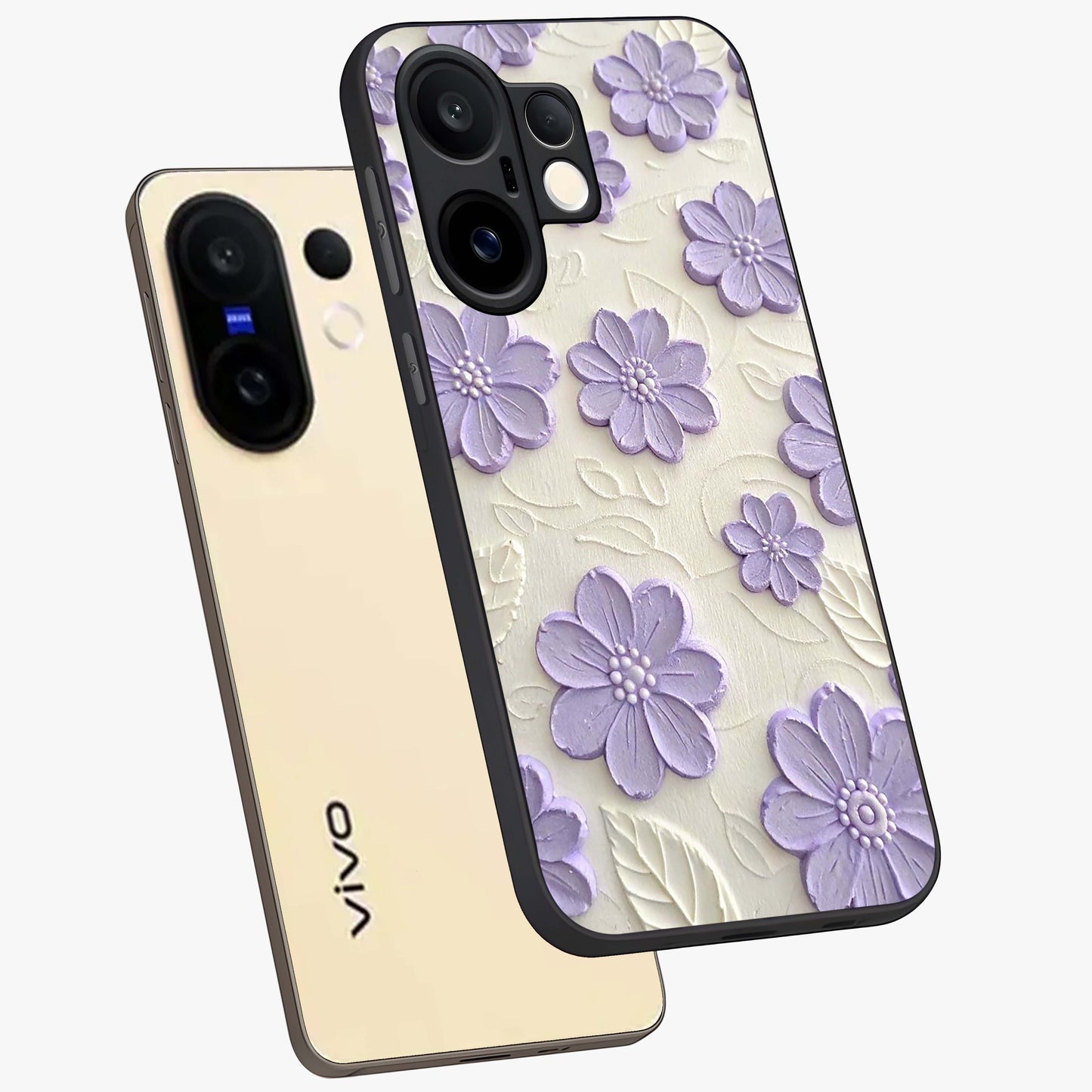 Floral Wall Art With Purple Flowers Glass Case displayed in angled mockup highlighting vibrant purple floral illustration with artistic aesthetic.