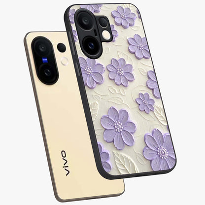 Floral Wall Art With Purple Flowers Glass Case displayed in angled mockup highlighting vibrant purple floral illustration with artistic aesthetic.