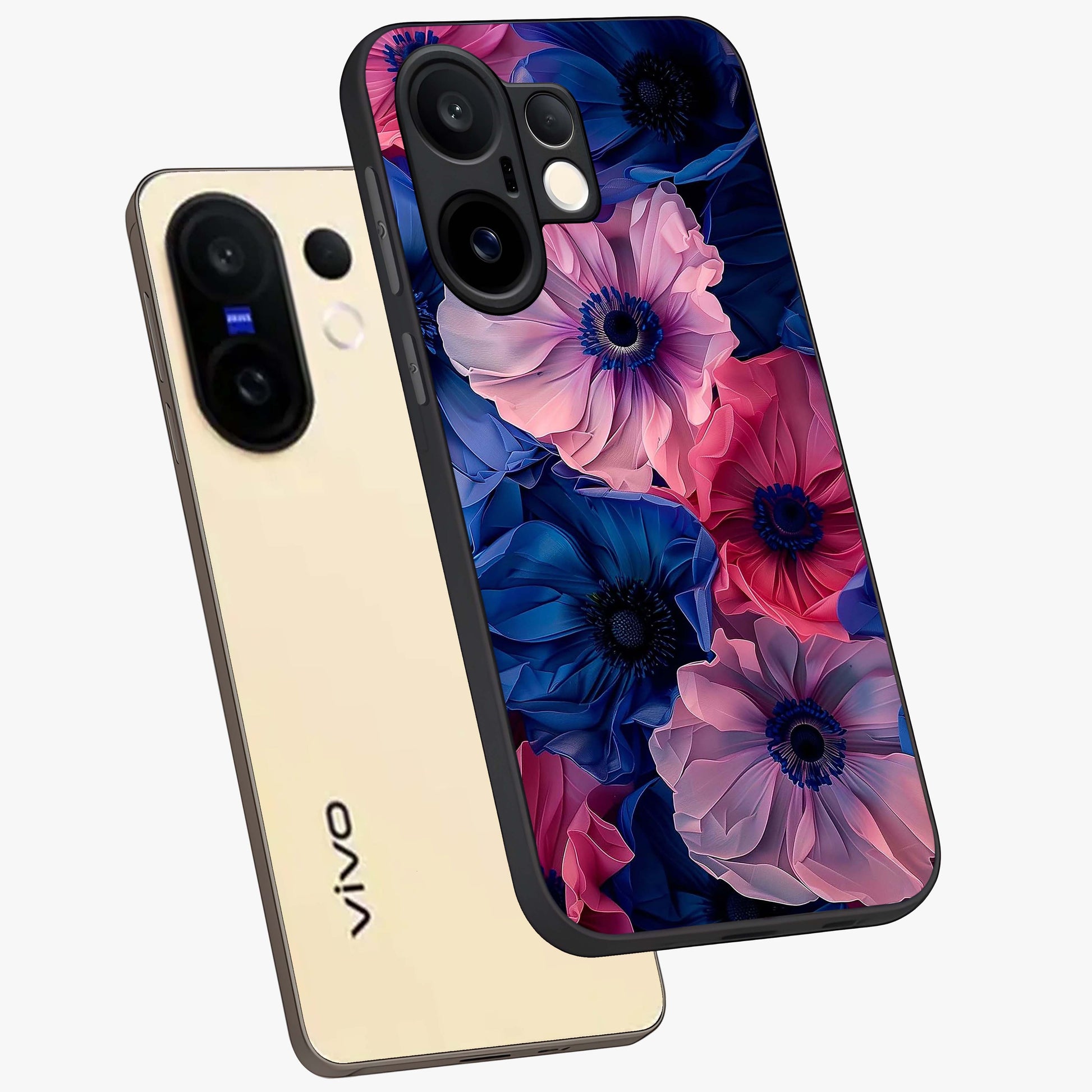 Flower Paper Art Pattern Glass Case displayed in angled mockup highlighting layered paper flower design with artistic aesthetic.