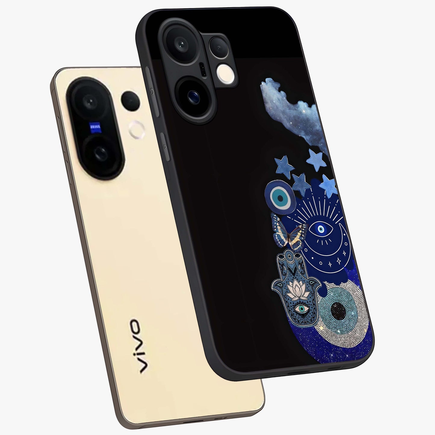 Galactic Charm Cluster Glass Case displayed in angled mockup highlighting luminous galaxy inspired design with dreamy aesthetic.