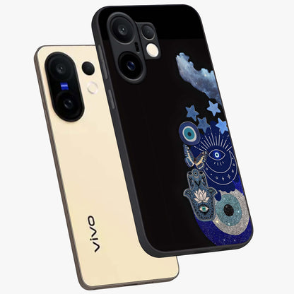 Galactic Charm Cluster Glass Case displayed in angled mockup highlighting luminous galaxy inspired design with dreamy aesthetic.