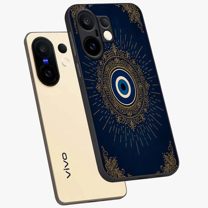 Golden Celestial Charm Glass Case displayed in angled mockup highlighting sparkling cosmic charm design with celestial aesthetic.
