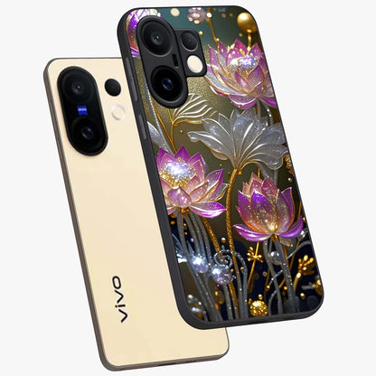 Golden Floral Majesty Glass Case displayed in angled mockup highlighting elegant flower design with royal golden aesthetic.