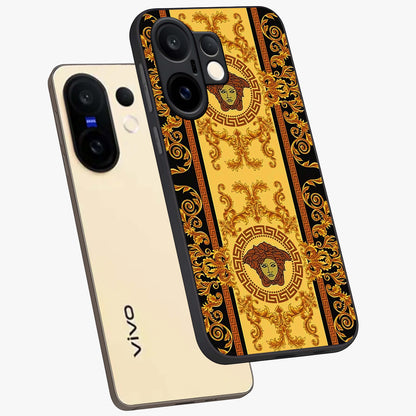 Golden Lotus Glow Glass Case displayed in angled mockup highlighting radiant lotus illustration with spiritual aesthetic.