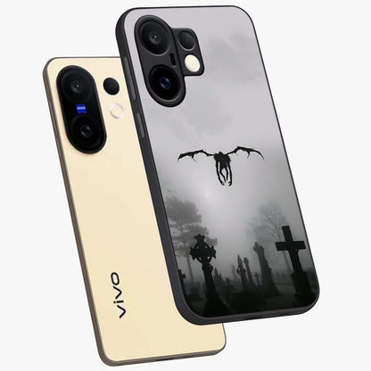 Graveyard Shadow Descent Glass Case displayed in angled mockup highlighting eerie shadow illustration with gothic aesthetic.