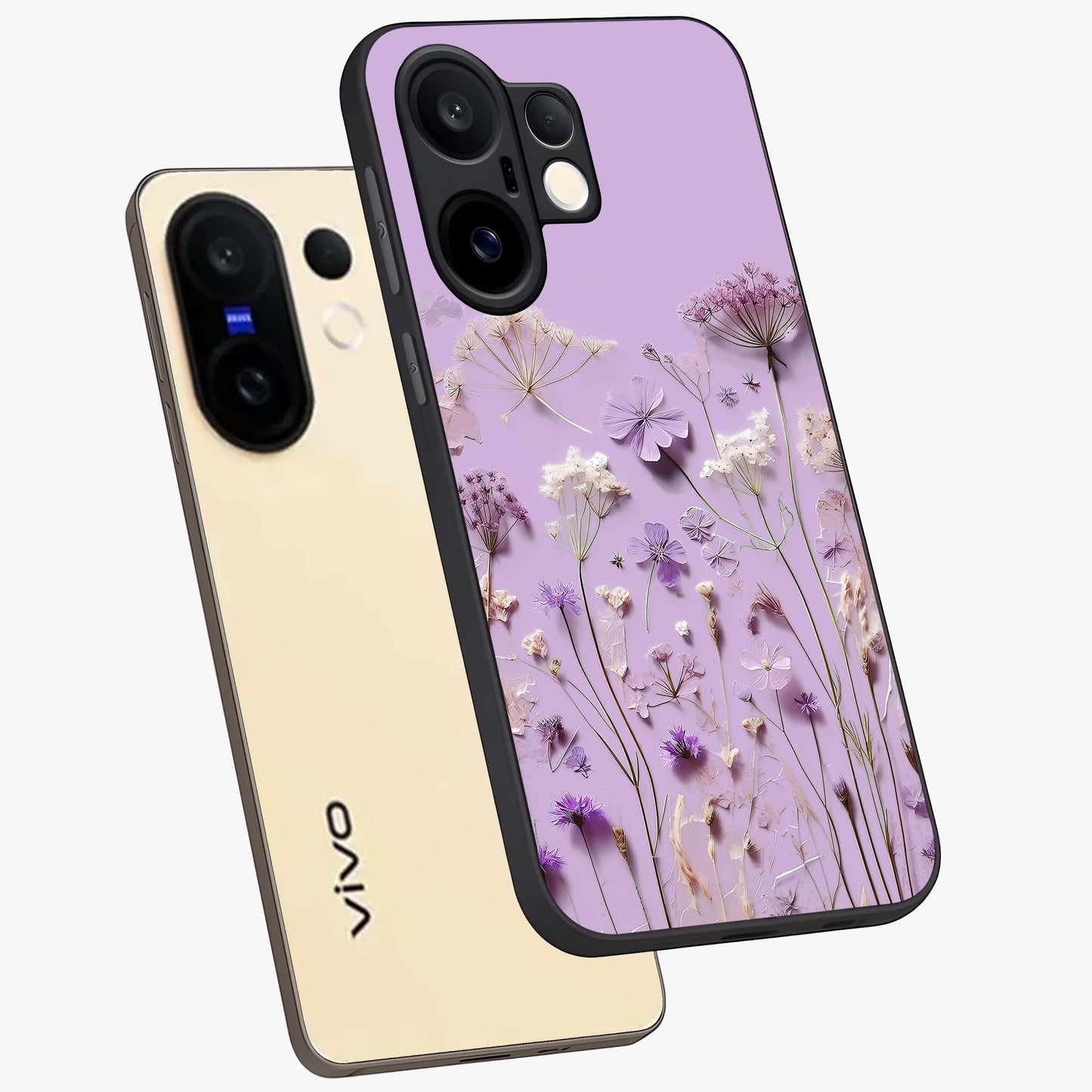 Lavender Blossom Dream Glass Case displayed in angled mockup highlighting dreamy lavender flower design with calming aesthetic style.